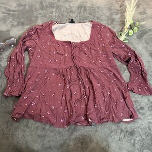 Torrid Mauve Floral Tie-Front Peasant Blouse Sz 2